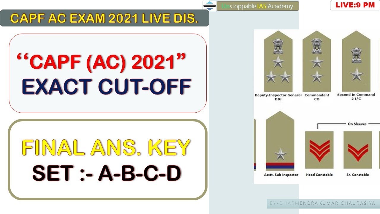 CAPF AC 2021 EXAM EXACT CUT- OFF I CAPF CUT OFF 2021 I CAPF ANSWER KEY 2021 I CAPF EXPECTED CUT OFF