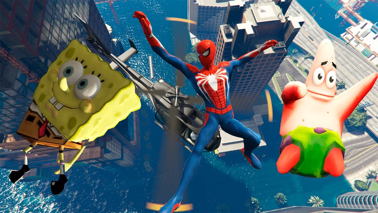 GTA 5 Water Ragdolls Spiderman vs SpongeBob (Funny moments and fails, euphoria physics)