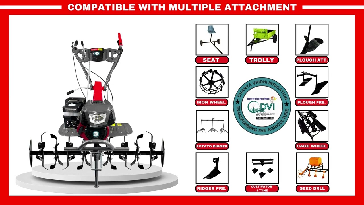 DVI 7HP Weeder/Tiller/Cultivator with Light & 4 Stroke High Power Engine with CAGE Wheel Attachment)