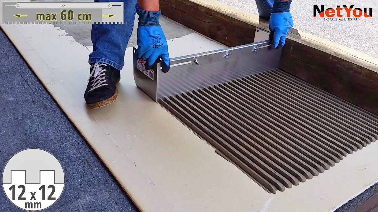 NetYou IV 12x12-600. Device for tiler for fast application of adhesive on the floor