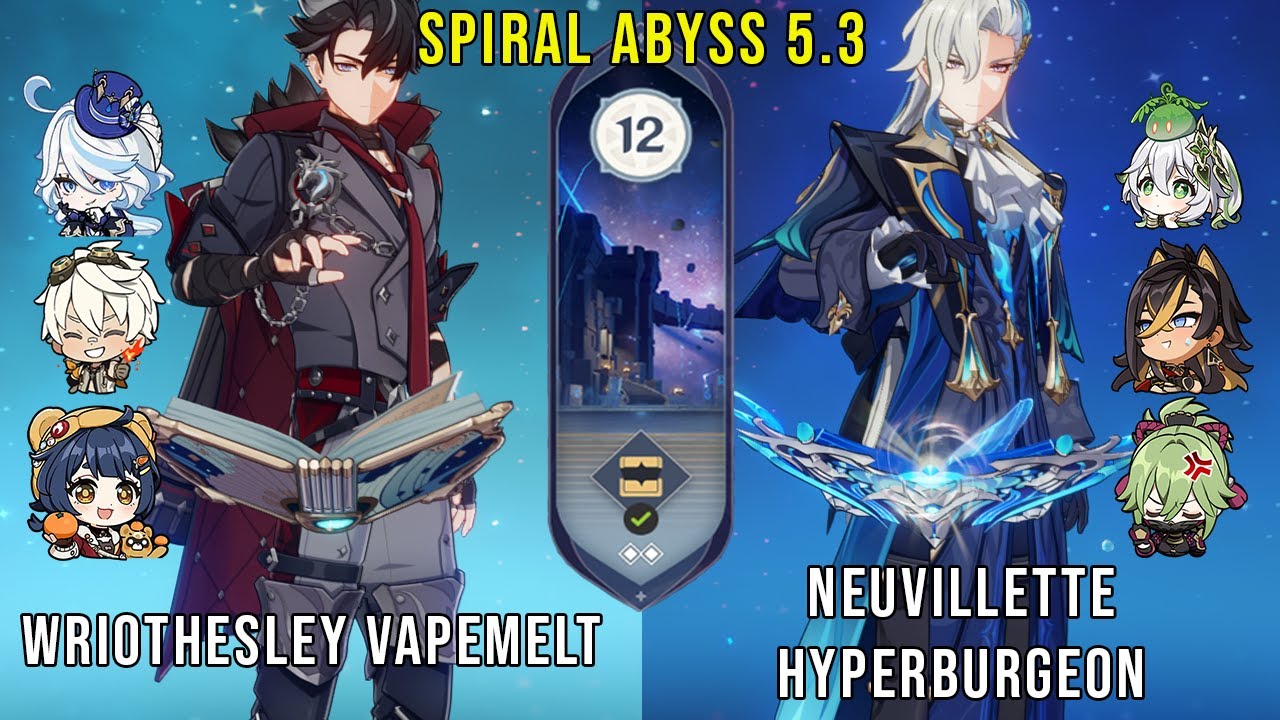 C0 Wriothesley Vapemelt and C0 Neuvillette Hyperburgeon | Genshin Impact Abyss 5.3 Floor 12 9 Stars