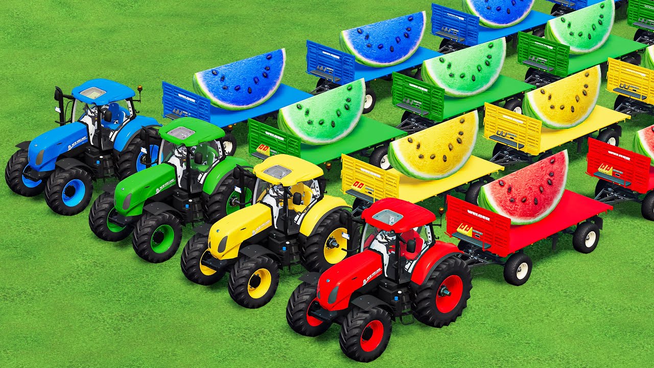 FRUIT TRAIN MAYHEM! New Holland Tractors + Multi Trailer Madness – FS22 Watermelon Delivery