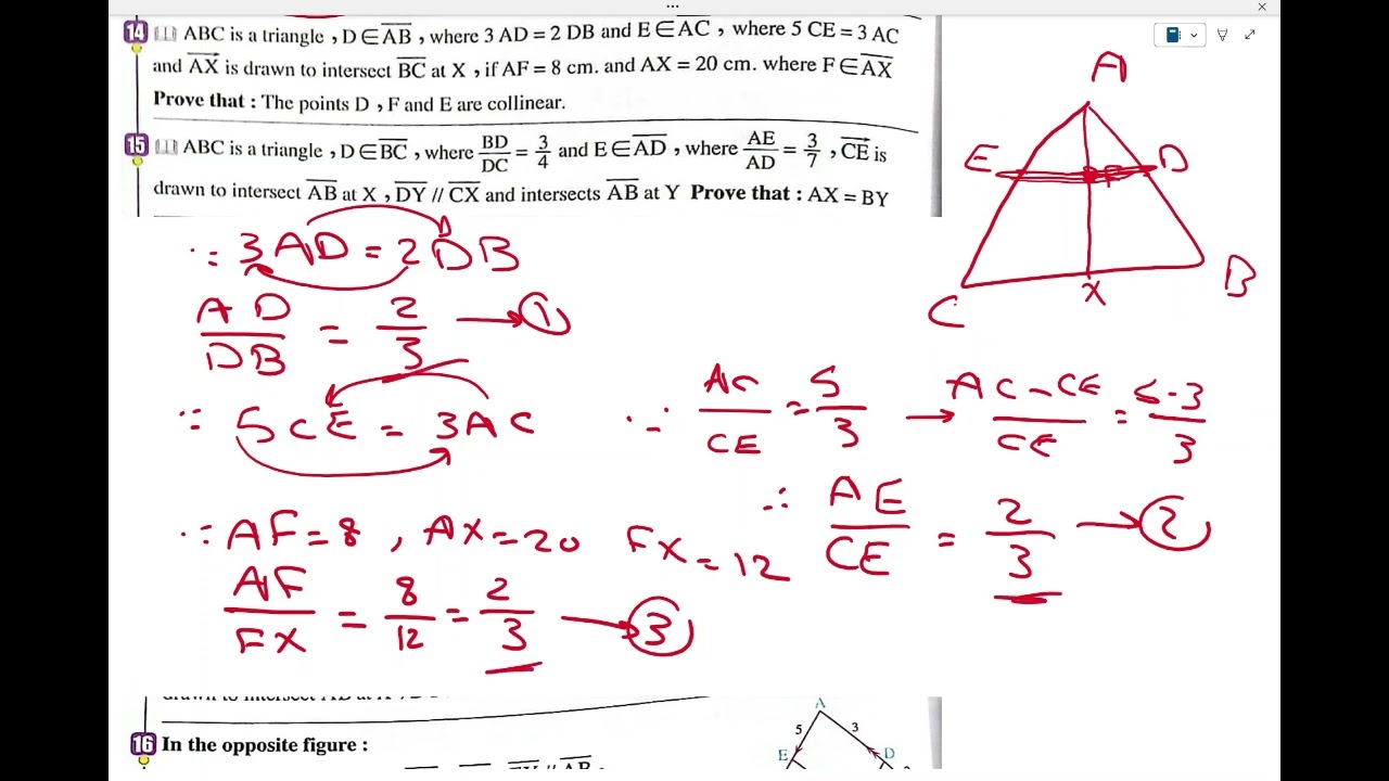ماث اولى ثانوي/essay questions/درس parallel lines and proportional parts part2/المعاصر2025