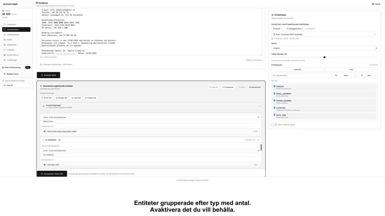 Hur man anonymiserar personuppgifter i text, filer och dokument — 285+ typer | anonym.legal Demo
