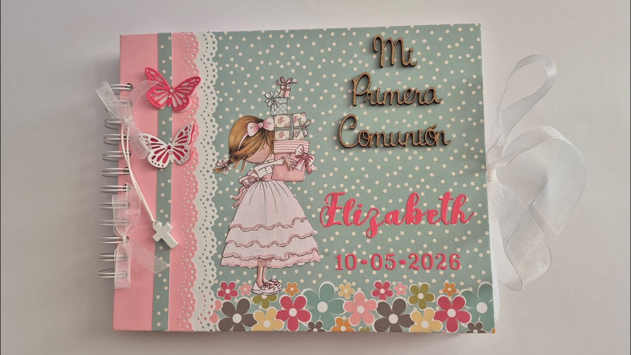Álbum de fotos y libro de firmas para la comunión de Elizabeth