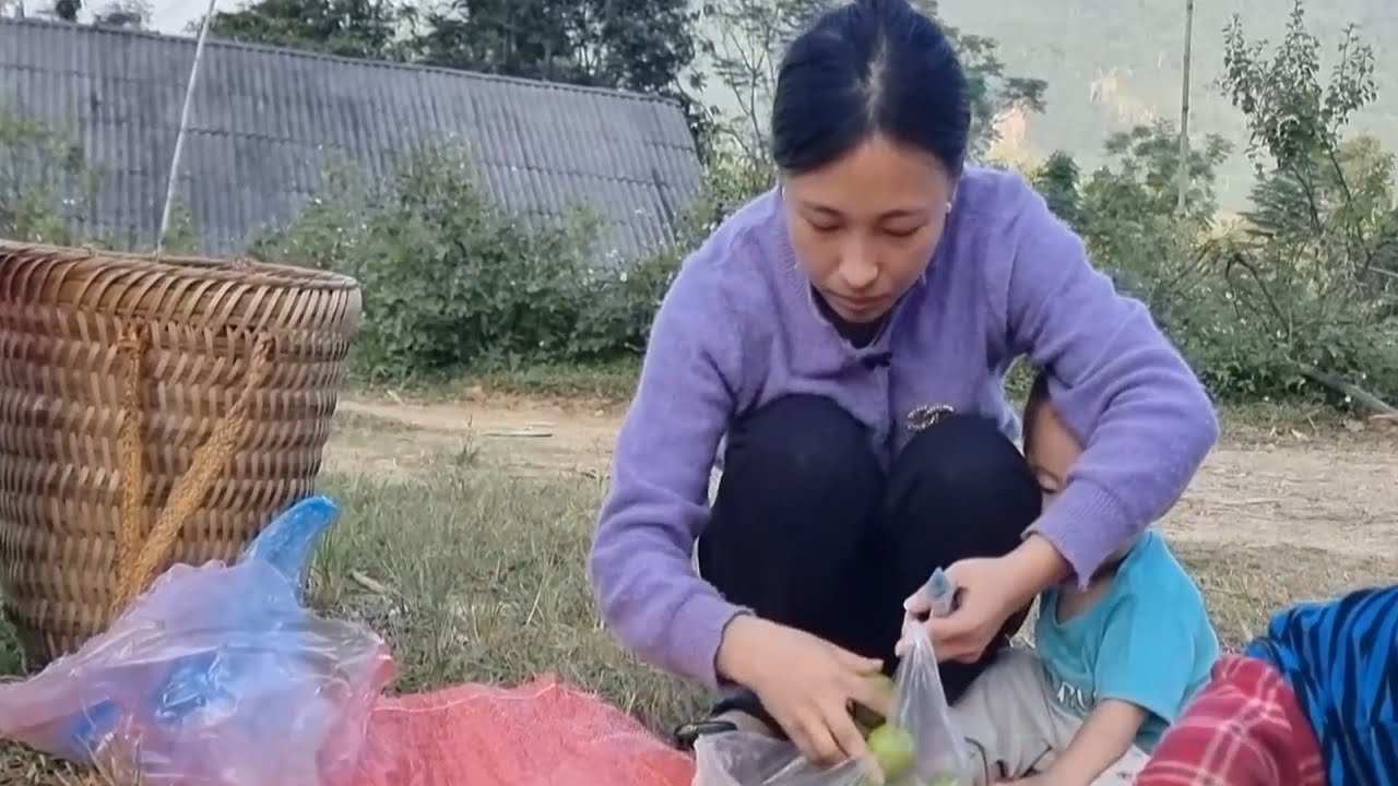 Aunt Brings Poor Duck to Pick Vegetables to Sell at the Market