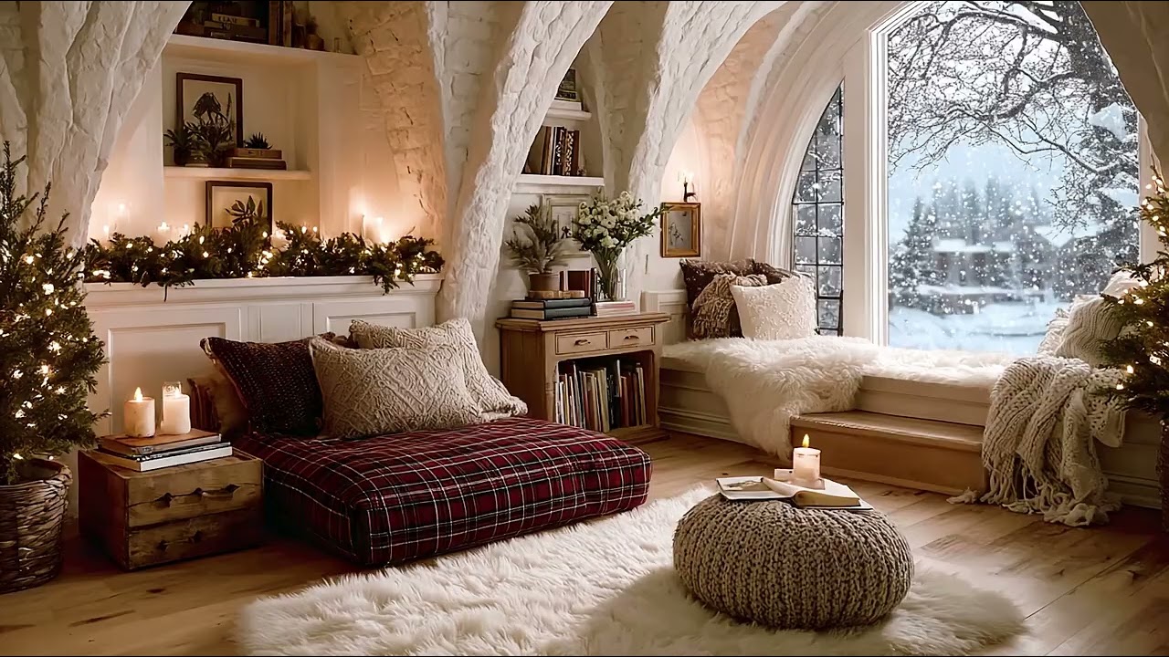 Snow Falling Outside the Window ❄️ Warm Indoor Ambience for Reading & Sleep