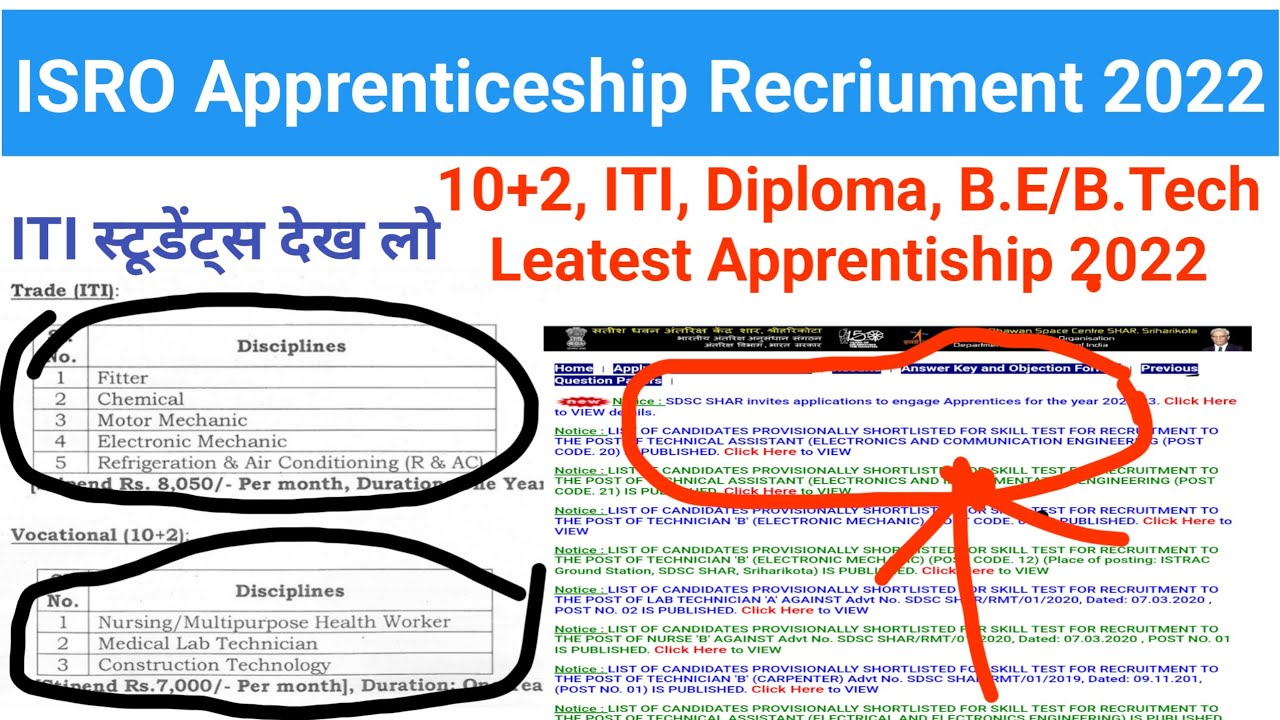Latest ISRO Apprentiship Recriument 2022 | Diploma Graduated Apprentiship 2022 | ITI Students देखलो