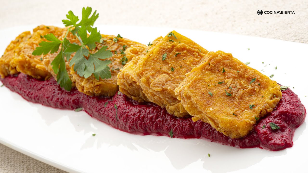 Nuggets de tofu con romesco de remolacha, receta vegana con Joseba Arguiñano