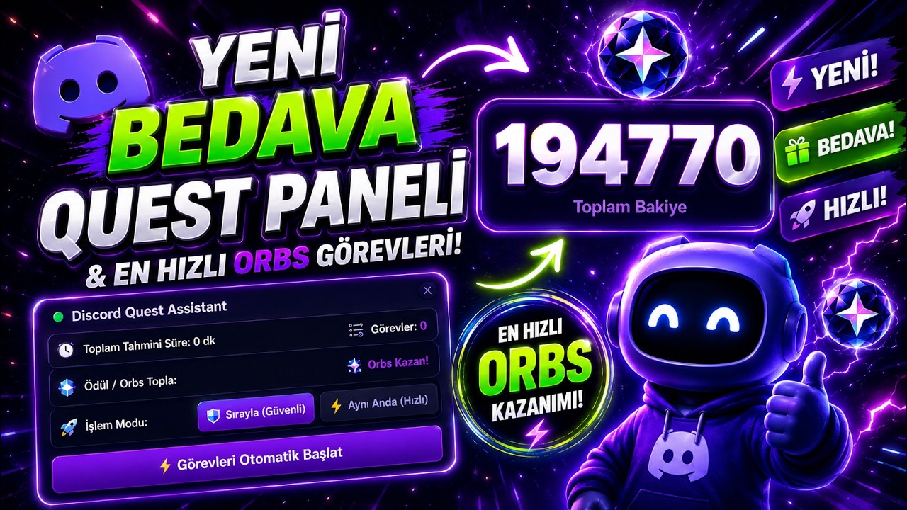Discord &bull; YENİ BEDAVA Quest Paneli & En Hızlı ORBS G&ouml;revleri Yapımı!