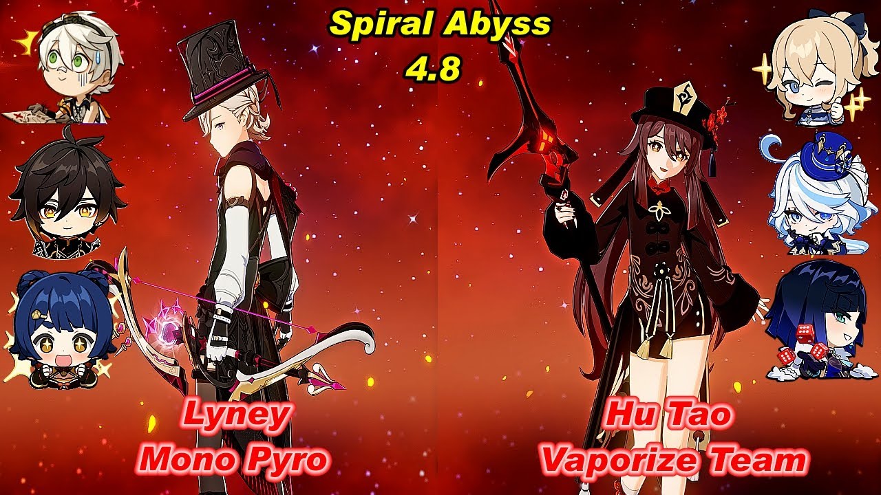(4.8) C0 Lyney Mono Pyro  & C0 Hu Tao Vaporize  Spiral Abyss Floor 12 Full Star _F2P
