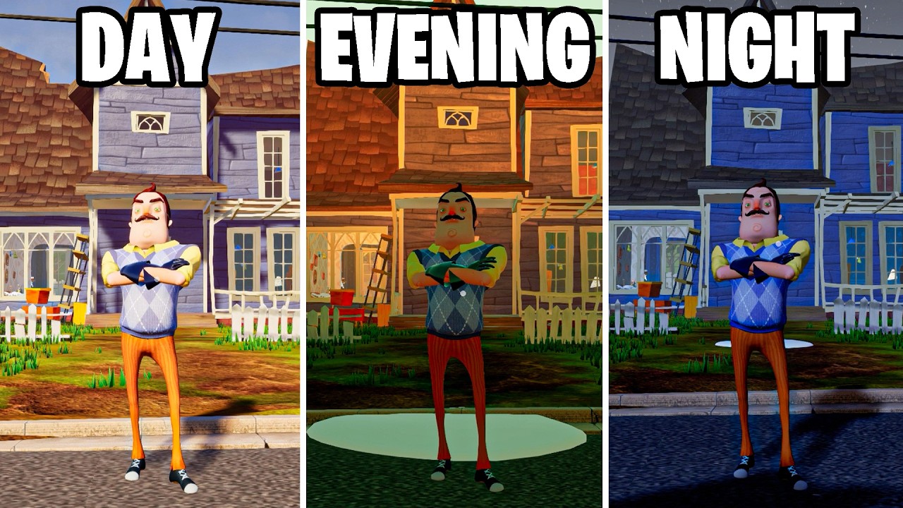 Hello Neighbor ACT 1 in DIFFERENT TIMES! (Day, Evening, Night)
