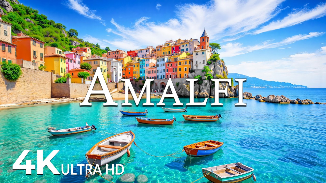 FLYING OVER AMALFI (4K UHD) &ndash; Soothing Music Along With Beautiful Nature Video - 4K Video ULTRA HD