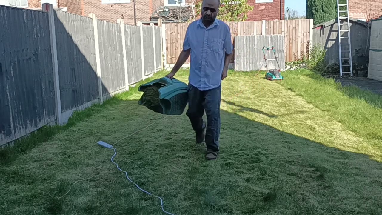 First cut of the 2026 season using a Bosch Rotak 40 Lawnmower.