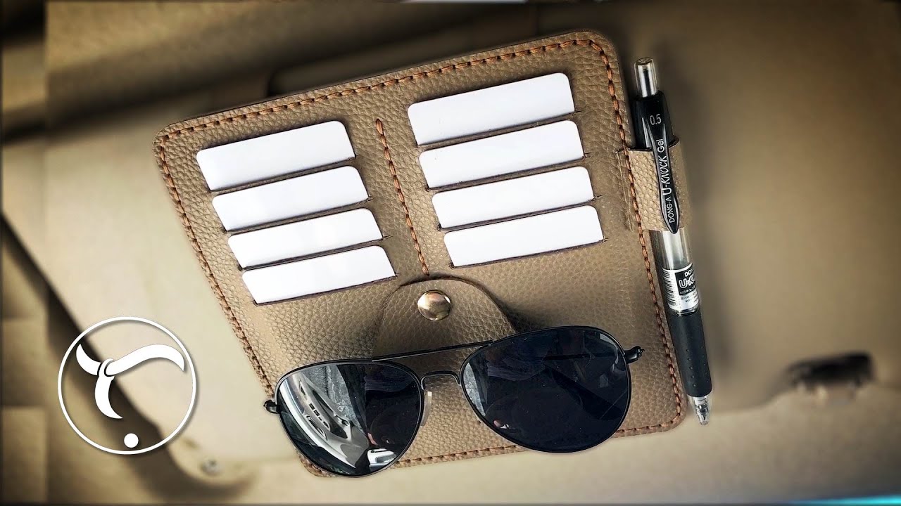 How to Make a Leather Car Sun Visor Organizer with Vanity Mirror, Pen, Sunglasses and Card Slots