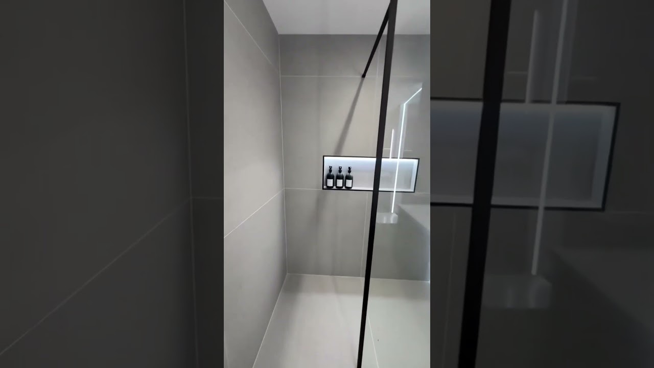 Modern Minimalist Bathroom with LED Mirror & Sleek Gray Design ✨🚿 