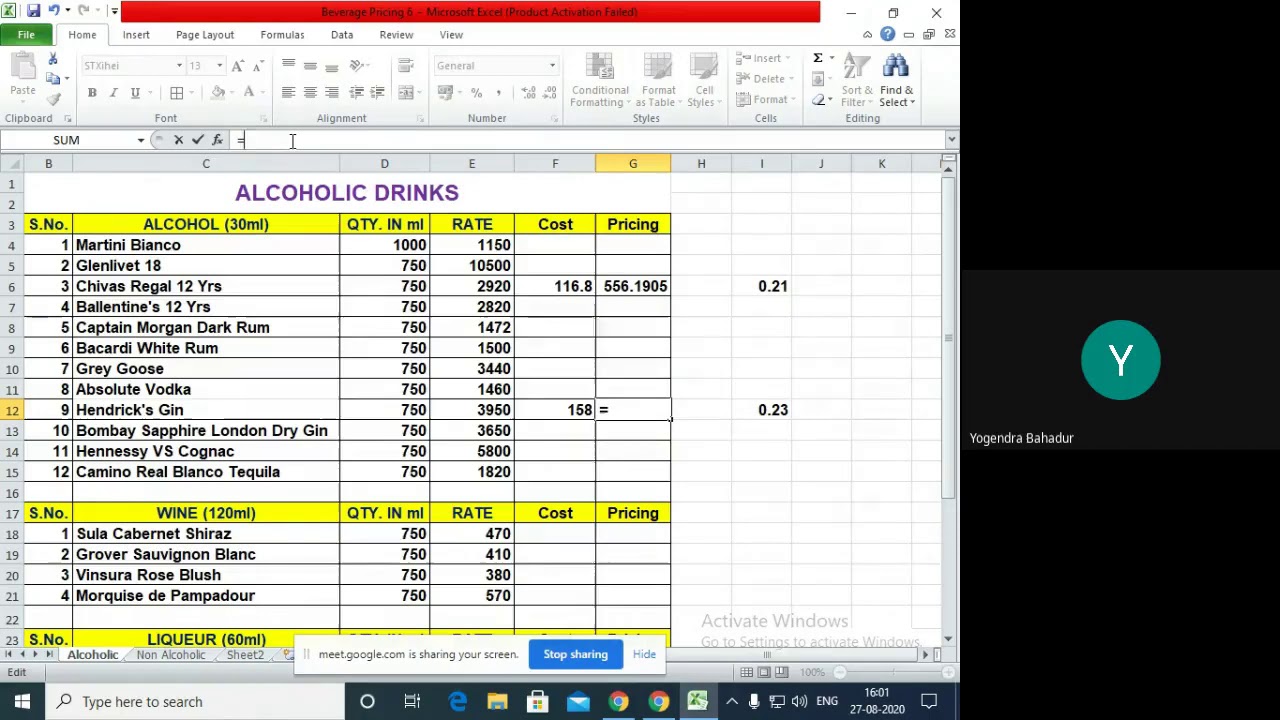 Beverage Pricing