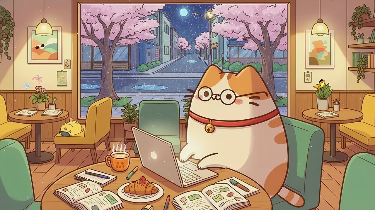 Mochi Cat's Pink Spring Café 💖 Chill Lofi for Study 📚 Cozy Lofi Beats for Focus & Relaxation