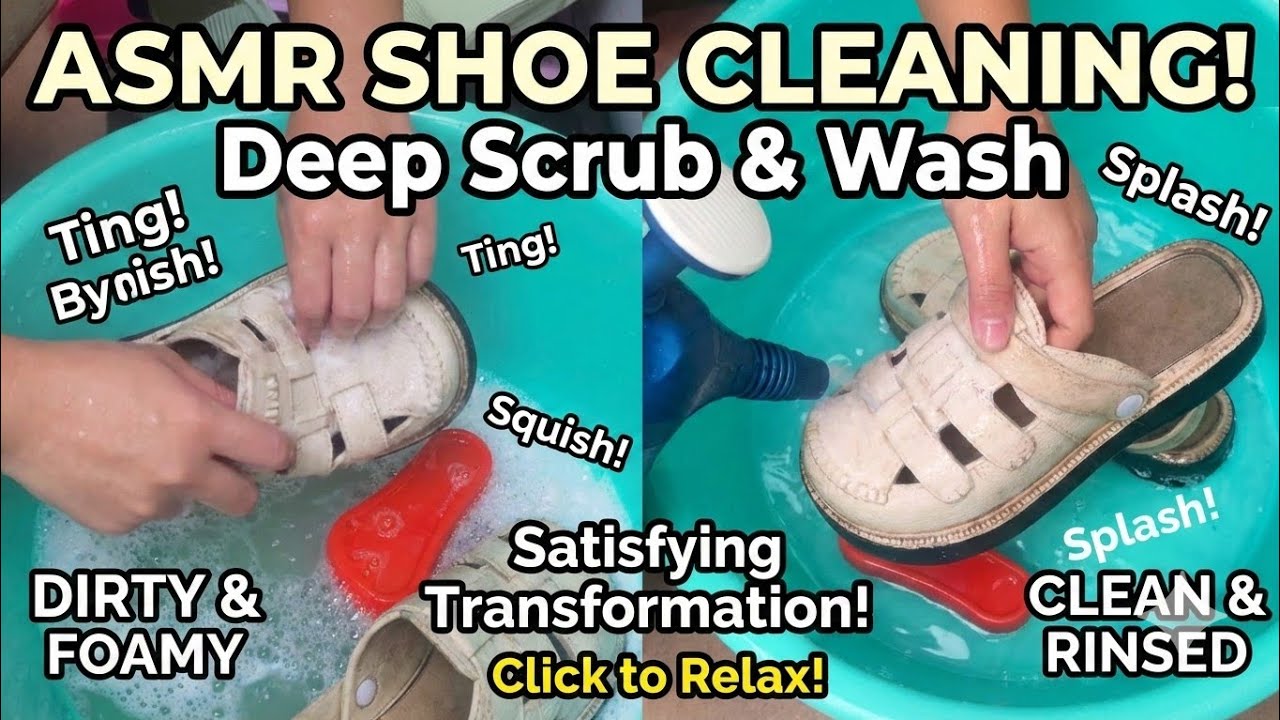 ASMR Deep Cleaning Dirty Sandals 🧼 Satisfying Scrub & Foam (No Talking)
