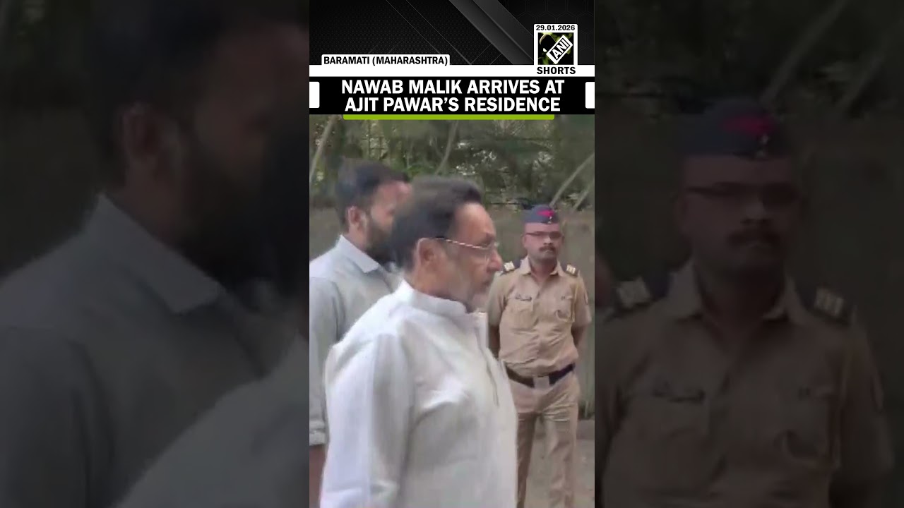 NCP leader Nawab Malik arrives at Maharashtra Deputy CM late Ajit Pawar&rsquo;s residence