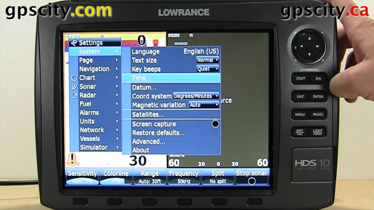 System Settings Menu on the Lowrance HDS Generation 2 Series with GPS City