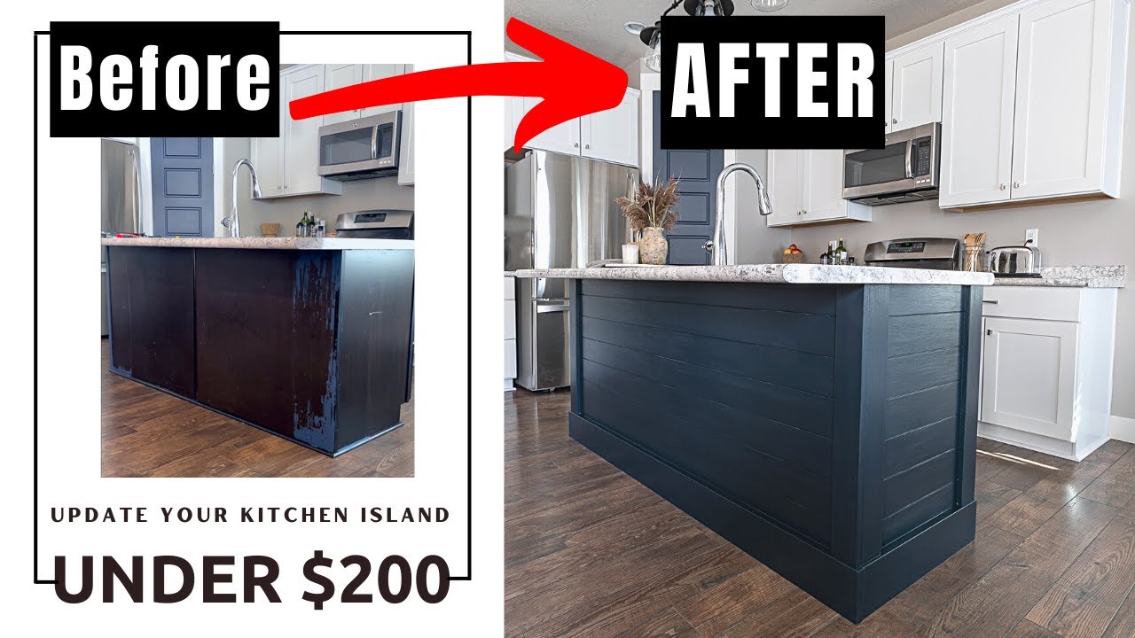 HOW TO UPDATE KITCHEN ISLAND UNDER $200 WITHOUT REPLACING CABINETS | BUILDER GRADE UPDATE