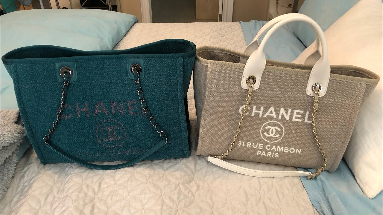 CHANEL SMALL DEAUVILLE TOTE COMPARISON - 22S TOP HANDLES VS 19A NO TOP HANDLES