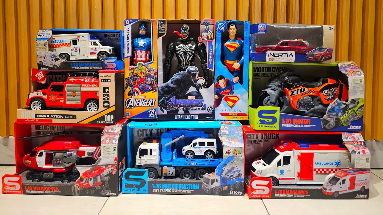 Unboxing Kereta Api, Truk Tangki, Bus, Mobil Ambulans, Truk Sampah, Helikopter