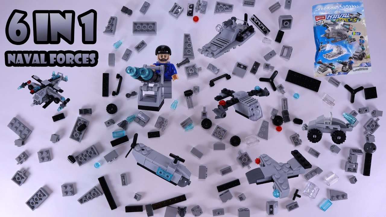 Building blocks 6 in 1, NAVAL FORCES. Review, assembly, test. Lego system.