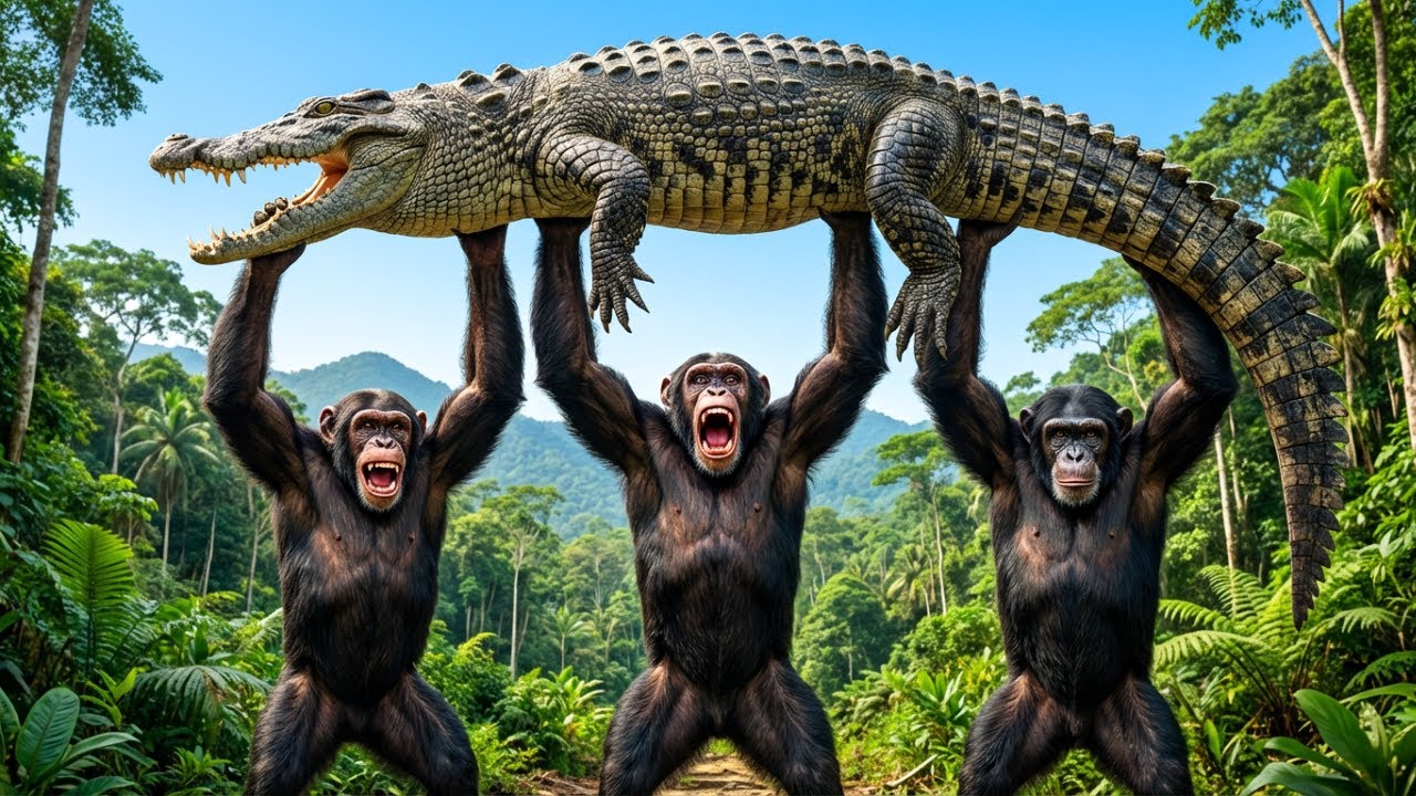 Chimpanzees and a Crocodile in the Amazon Jungle | Wild Cooking & Survival 
