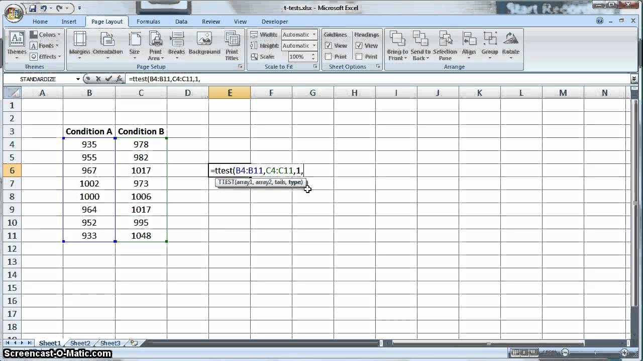 t-тест в Microsoft Excel