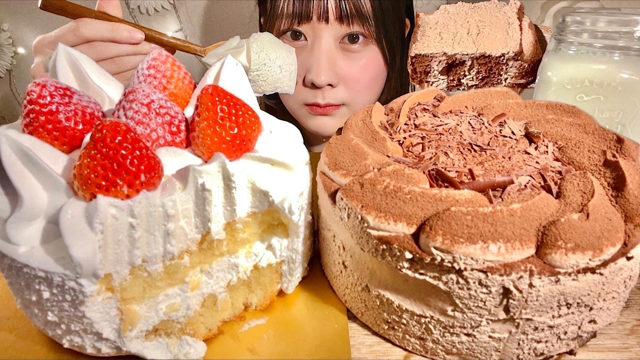 ASMR Клубничный торт Шоколадный торт【русские субтитры】【Mukbang/ Eating Sounds】