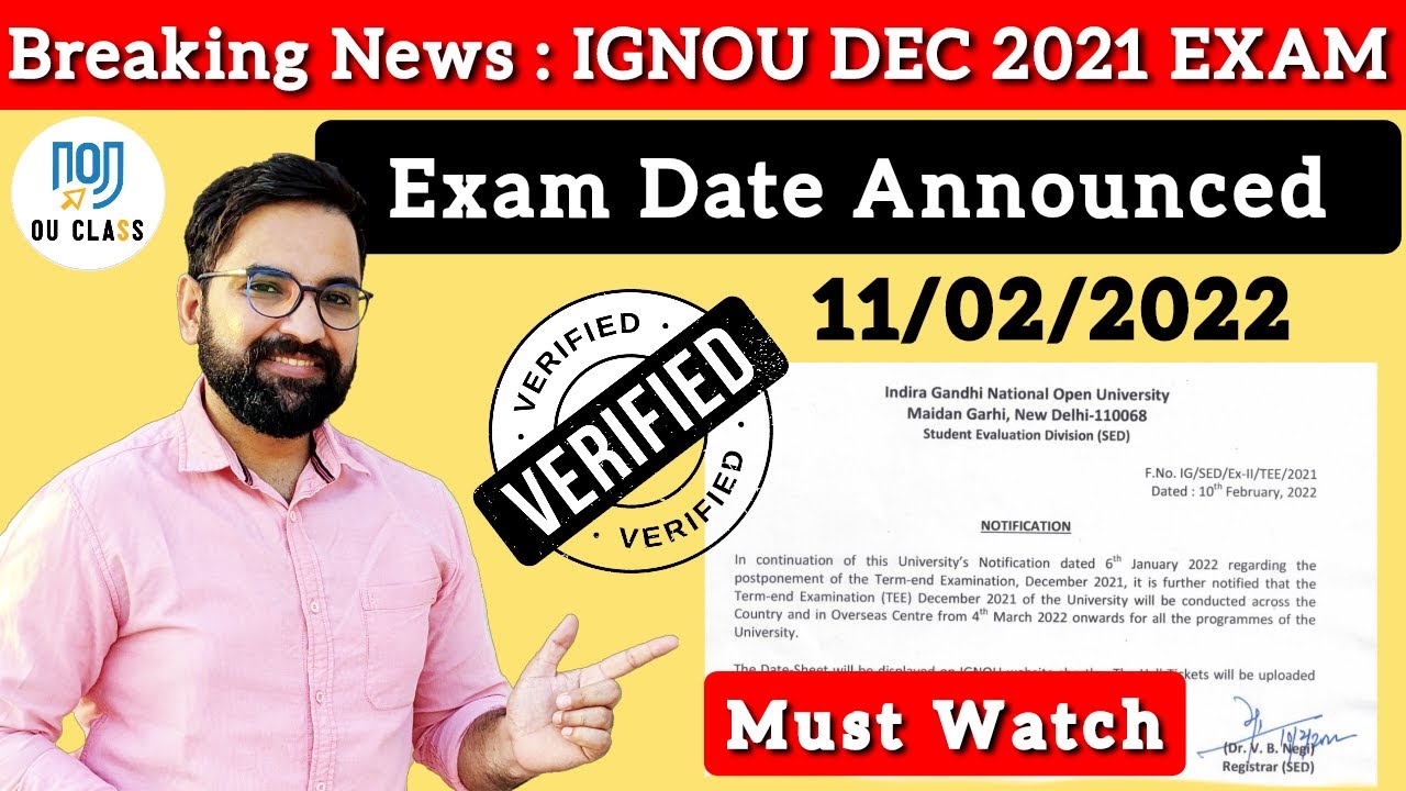 IGNOU December 2021 Exam Date Announced | Date Sheet? Hall Ticket? Promotion 2022? | OU Class