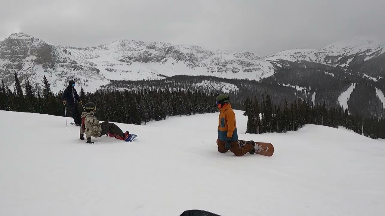 Jen, Adrian, Mike, and Ian ride down to the Wolverine Express at Sunshine Village