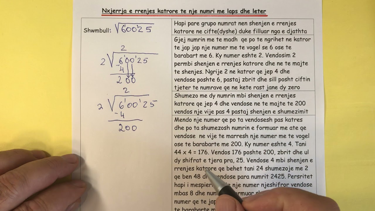 Rrenja katrore - rrenja katrore e nje numri me shume shifra