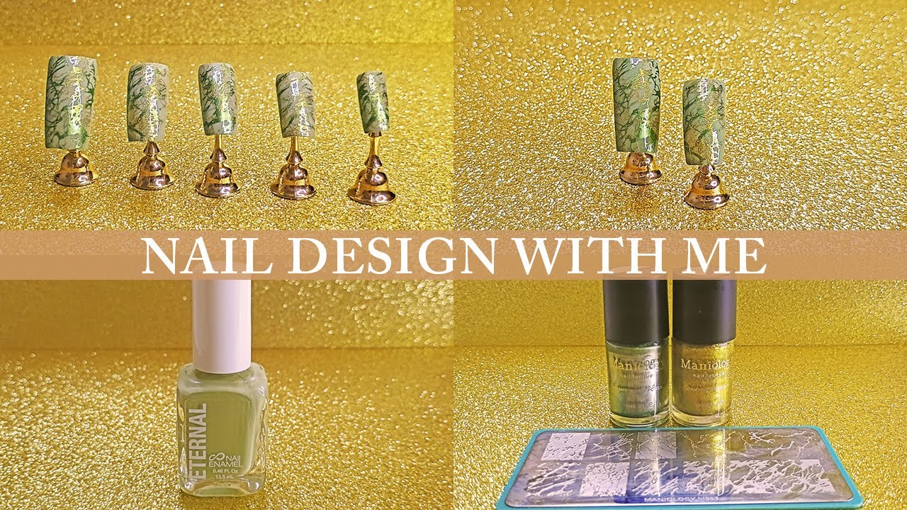 NAIL ART STAMPING | GREEN & GOLD MARBLE NAIL ART STAMPING | NAIL ART TUTORIAL | NAIL ART DESIGNS