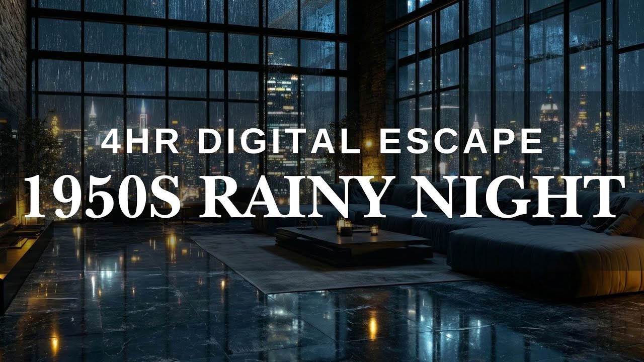 4 Hour Midnight Cinema: 1950s Jazz Piano in a Rainy New York Apartment (Sensory Detox)
