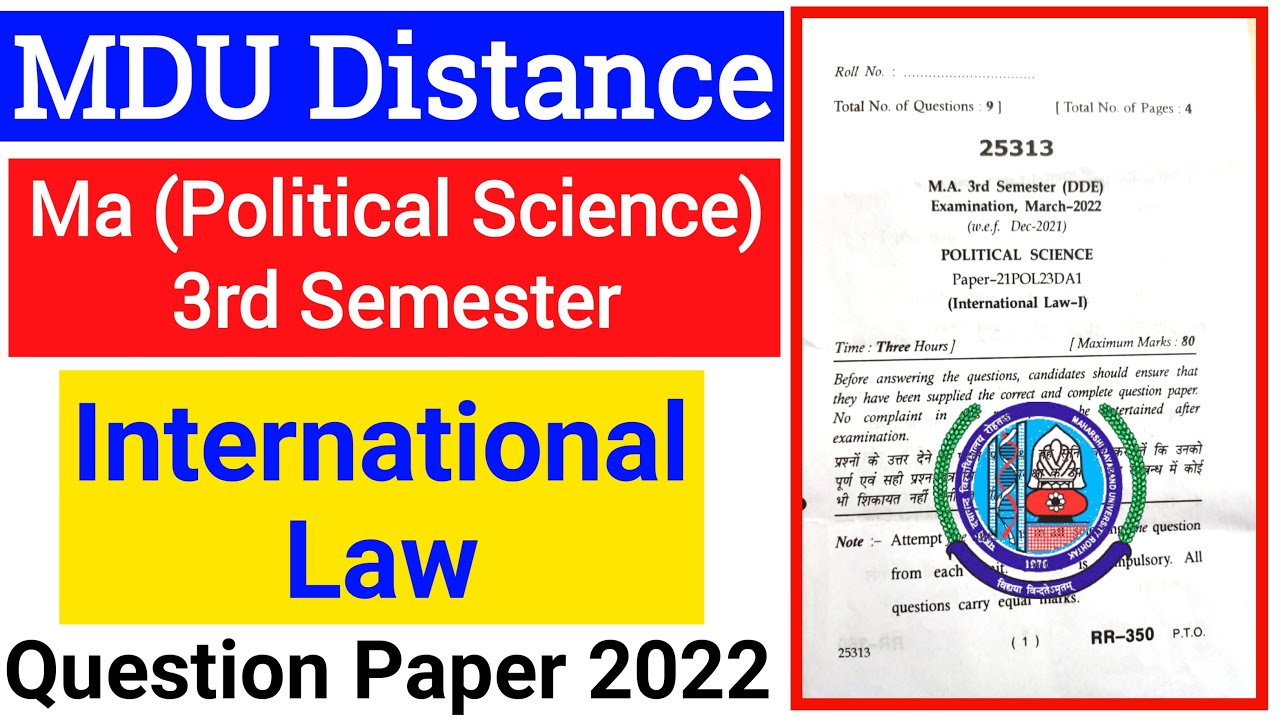 Mdu Ma Distance International Law 3rd Semester Question Paper 2022 | Ma DDE International Law Paper