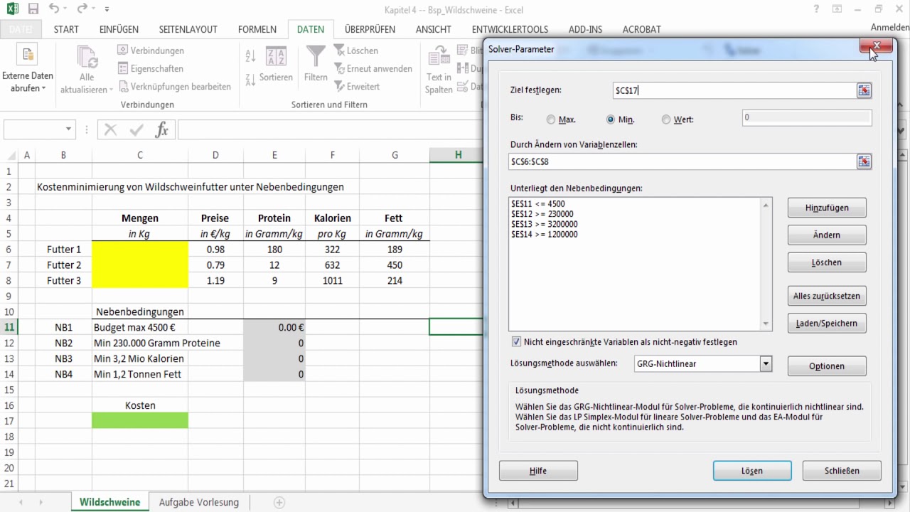 Lineare Programmierung/Optimierung mit dem Excel-Solver