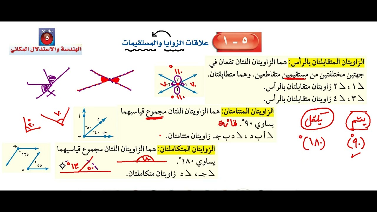 علاقات الزوايا والمستقيمات