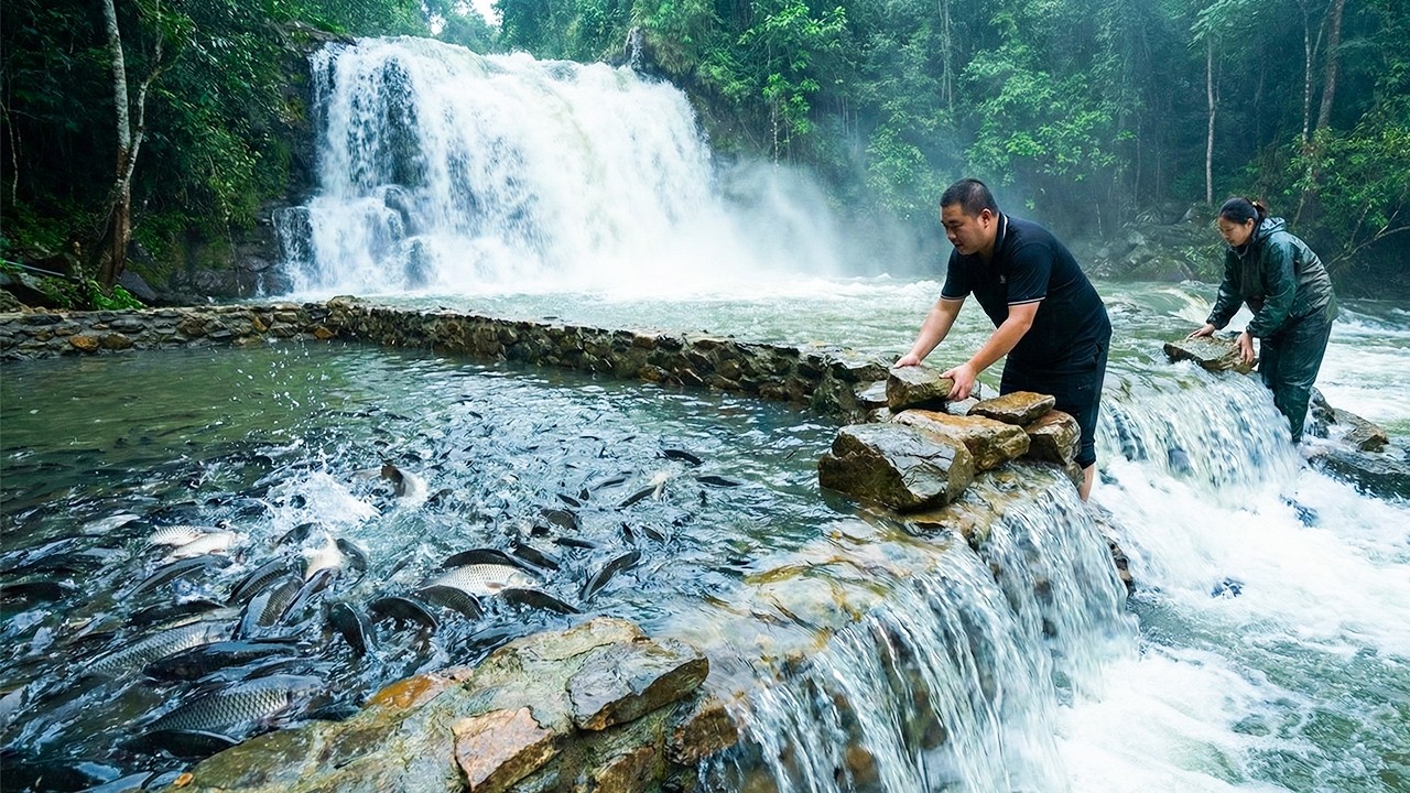 MAN Expands the Pond to Help the Fish Grow Despite the Heavy Work | Primitive Skills