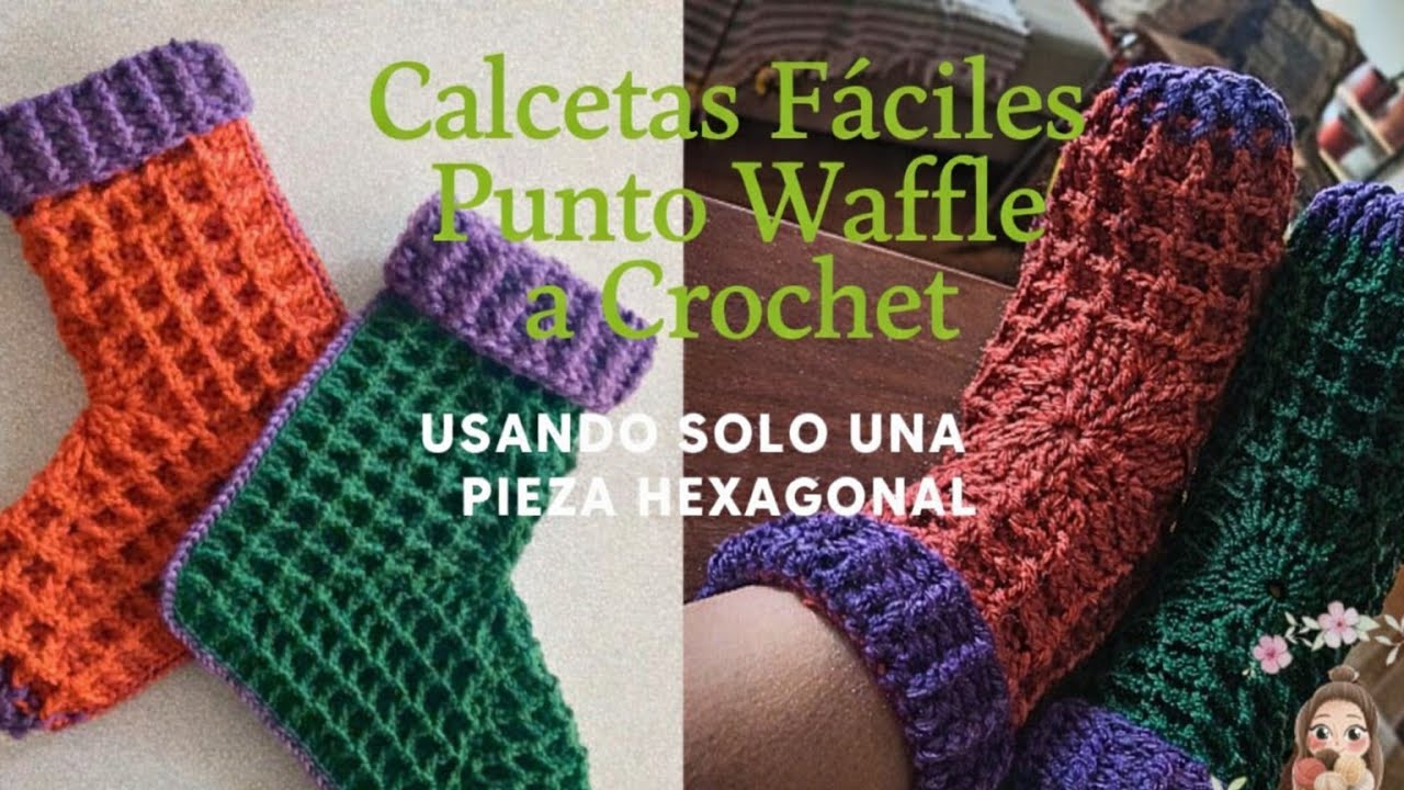 Calcetas Fáciles a Crochet | Punto Waffle con una Sola Pieza Hexagonal