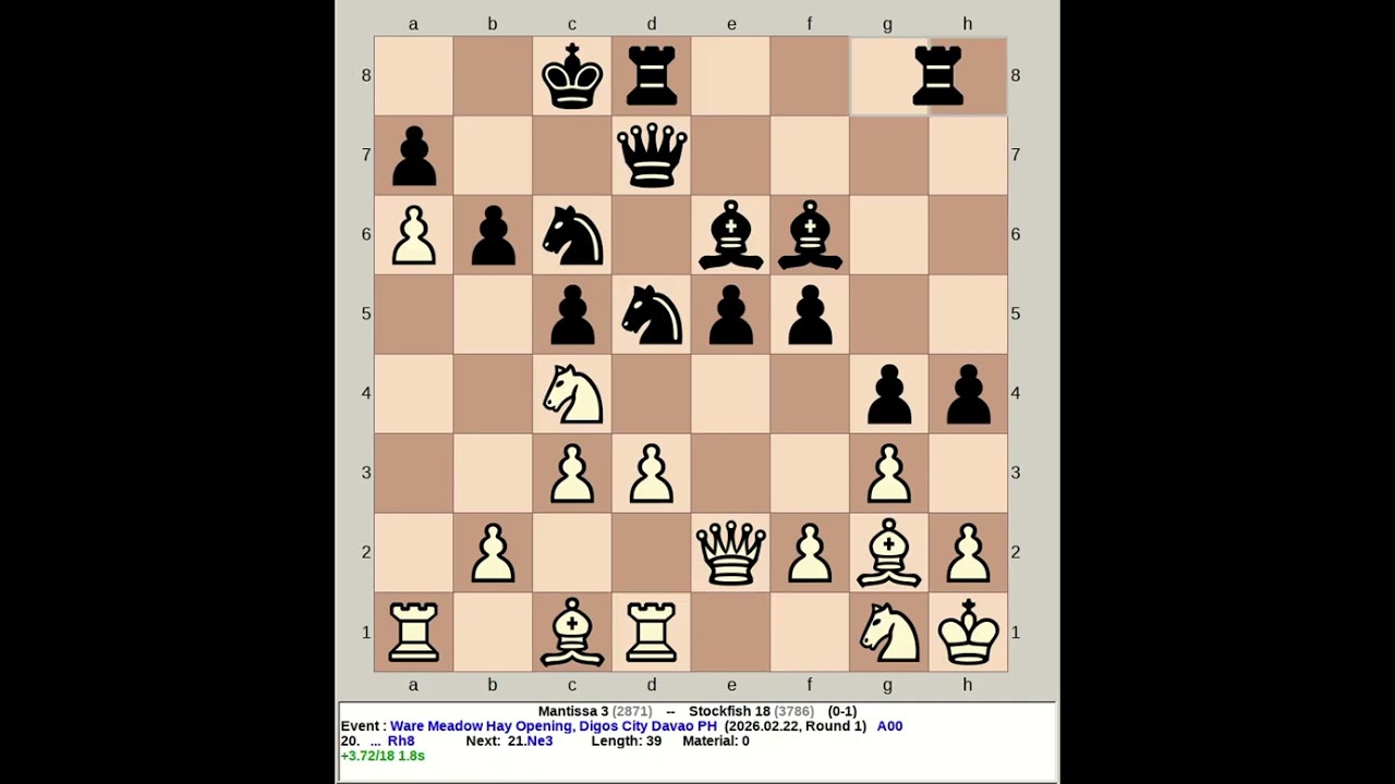 Mantissa 3 vs Stockfish 18 | Ware Meadow Hay Opening #chess
