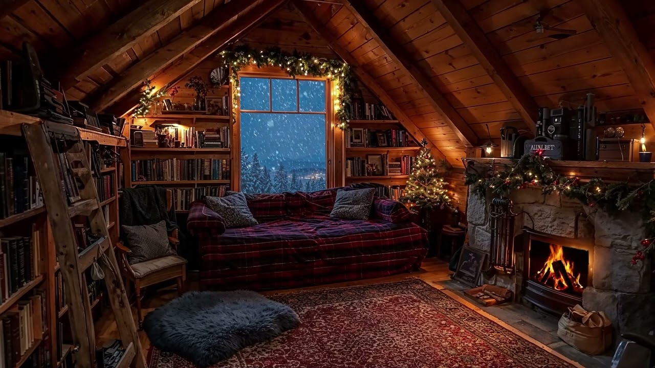 Fireplace Sounds for Deep Sleep - Blizzard & Howling Wind  All Night Winter Ambience