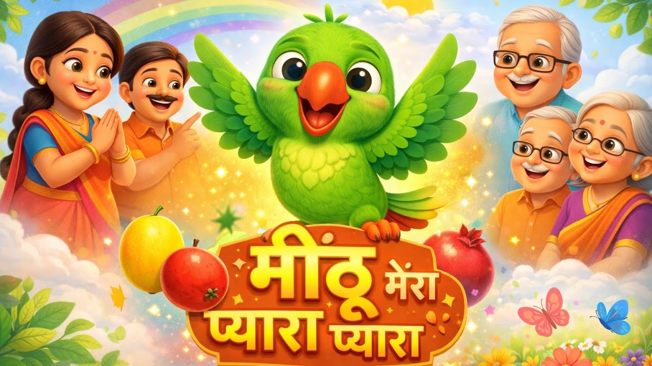 मीठू तोता आया 🦜 | Family & Colours Learning Song | Kids Hindi Rhymes | BunnyBoom Toons