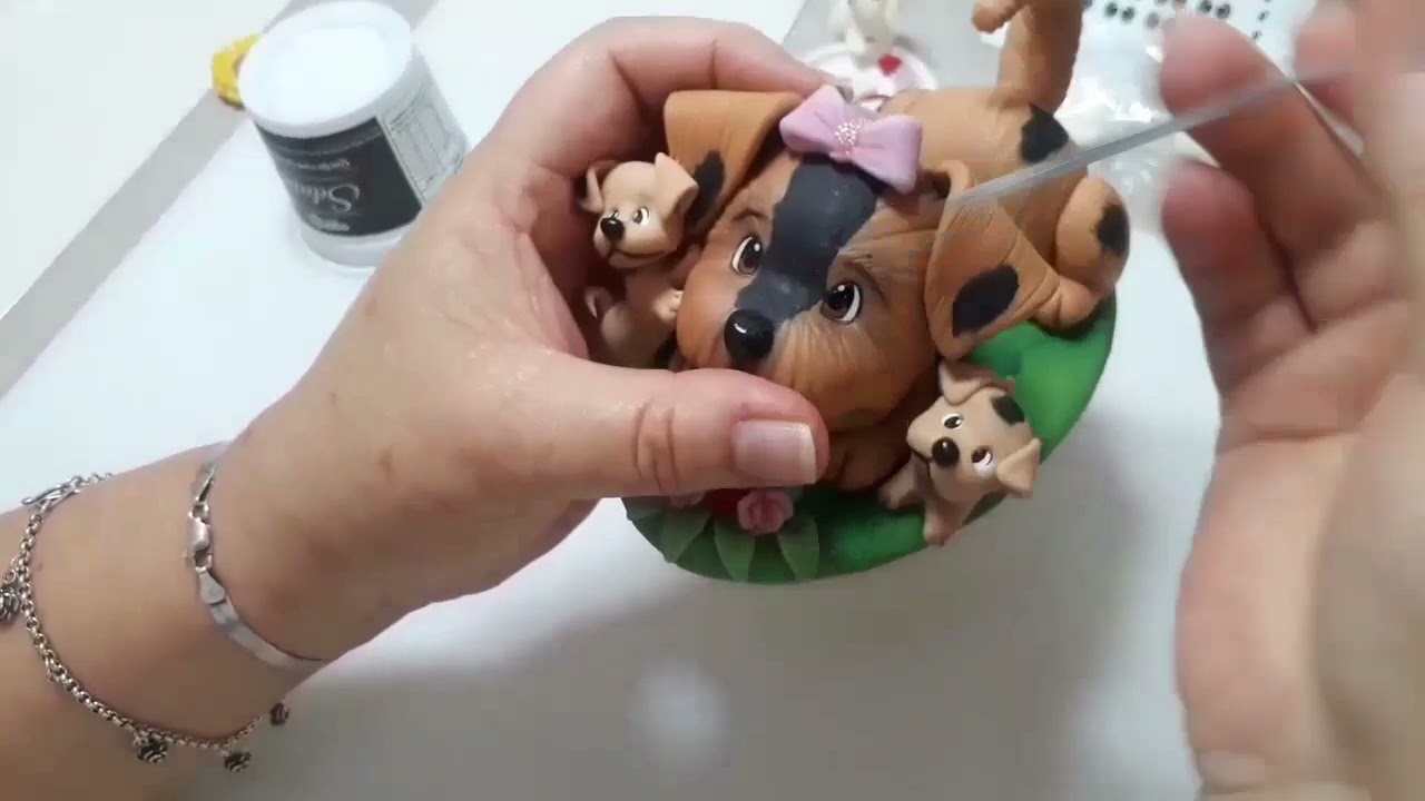 porta celular de doguinho em biscuit - vih mendes