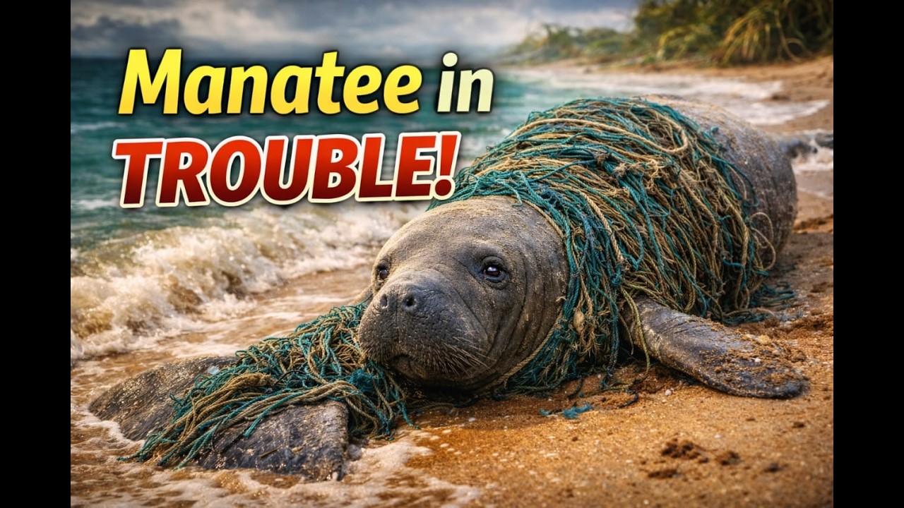 Why Is This Giant Manatee Trapped in Fishing Nets on the Beach?