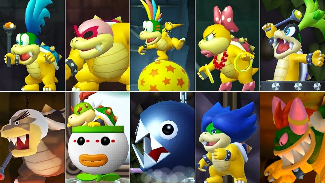 New Super Mario Bros Wii - All Bosses (Bowletta Final Boss)