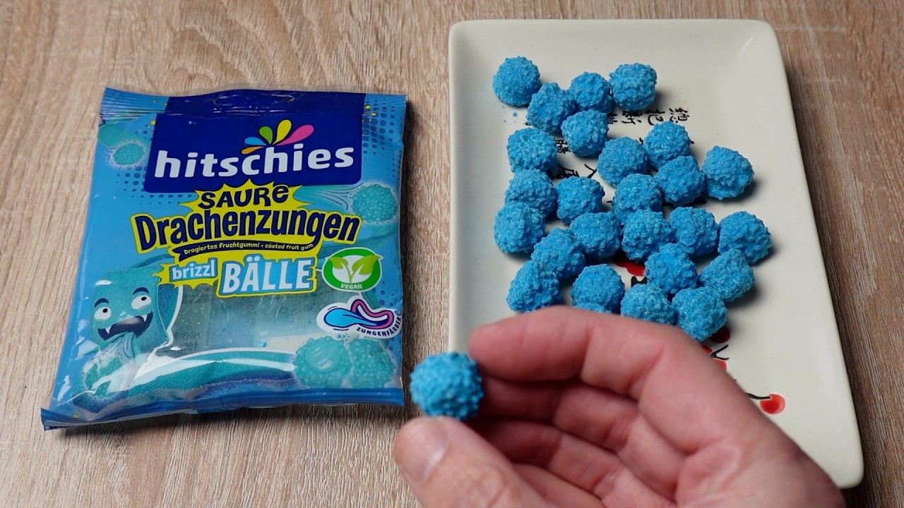 hitschies Saure Drachenzungen brizzl Bälle blau 🐉 Dragiertes Fruchtgummi mit saurem Himbeergeschmack