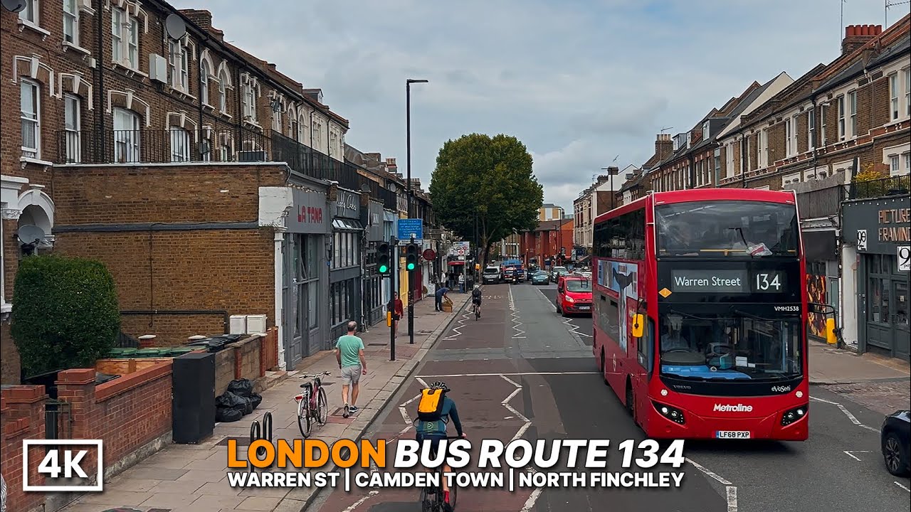 Grey Skies & London Streets | Typical London Bus Ride from Warren Street to North Finchley | Bus 134